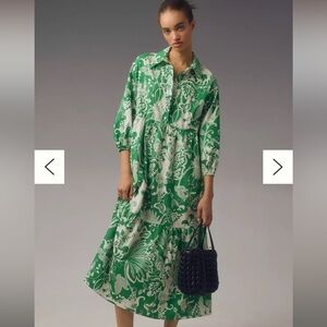 Anthropologie The Bettina Tiered Shirt Dress by Maeve Color: GREEN SP NWT